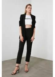  Collection سروال أسود من القماش المنسوج ذو الخصر العالي بطول الكاحل TWOSS20PL0515