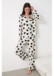  Collection Ecru Heart Viscose Woven Pajamas Set Thmaw21Pt0936
