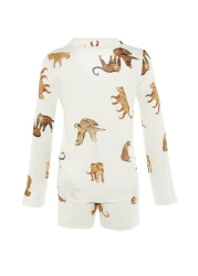  Collection Ecru Tiger Pattern Viscose Shirt-Shorts Woven Pajamas Set THMAW21PT0340