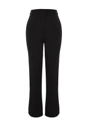  Collection Black Straight Cut High Waist Ribbed Stitched Woven Trousers TWOSS21PL0093