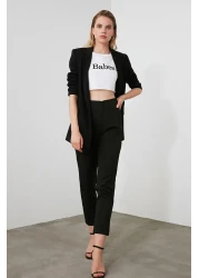  Collection سروال أسود من القماش المنسوج ذو الخصر العالي بطول الكاحل TWOSS20PL0515