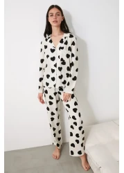  Collection Ecru Heart Viscose Woven Pajamas Set Thmaw21Pt0936