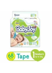 Baby Joy Compressed Diapers Newborn Size 1 Up to 4kg Jumbo Pack 68 Diapers