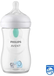 Philips Avent Natural Response Baby Milk Bottle With Airfree Vent BPA Free For Newborn Babies Elephant Pattern, 260ml