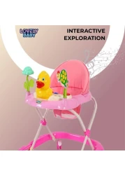 Lovely Baby Foldable Kids Walker LB 852 with Adjustable Height, Music &amp; Toys, Rotating Wheels, Foldable Safe Support Activity Walker for Toddlers, Small Infant Boy Girl 6-15 M - Pink