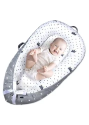 Little Story Soft Breathable Fiberfill Newborn Lounger Bed - Royal Grey