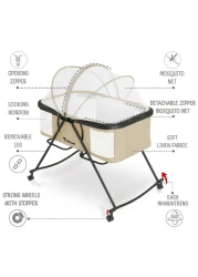 Teknum 3-IN-1 Baby Cot/Cradle w/ Mosquito net &amp; Wheels &ndash; Ivory