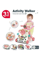 Teknum 3 - IN - 1 Baby Walker / Learning Table Mode / Game Panel Mode with Musical keyboard - Pink