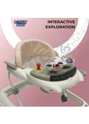 Lovely Baby Foldable Kids Walker BW10 with Adjustable Height, Musical Toys, Rotating Wheels, Comfortable &amp; Safe Activity Walker for Toddlers, Small Infant Boy Girl 6-18 months - Beige