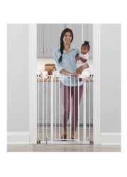 Regalo Easy Step 36 Extra Tall Walk Thru Baby Gate Includes 4Inch Extension Kit 4 Pack of Pressure Mount Kit and 4 Pack Wall Cups and Mounting Kit White