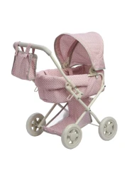 Olivias Little World BuggyStyle Baby Doll Stroller with Retractable Canopy Storage Underneath Detachable Bassinet Travel Nursery Bag Comfortable to Push Pink and Gray