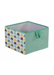 Bacati Large Storage Tote Elephants MintYellowGrey14 x 14 x 10 inches