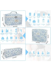 Makeup Bag Set Quilted Makeup Bag Large Floral Cosmetic Bag for Women Cute Cotton Makeup Bags Flower Travel Toiletry Organizer Bag
