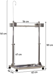 Bird stand, Adjustable stainless steel parrot stand Toy hook, Food bowls, Standing perch, Removable tray, and universal wheels, Bird play stand for indoor and outdoor 141 cm (Silver)