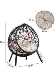 Rattan cat basket chair with soft comfy cushion and play ball, Luxury rattan pet furniture for indoor and outdoor use, Suitable for cats and small dogs 60 cm (Black)