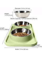 MahMir&reg; Cat Food and Water Bowls, Bowls Non-Skid and Non-Spill Silicone Mats with Stand, Removable Stainless Steel Water Dishes for Cats, Small Size Dogs (Olive Green)