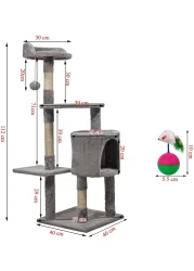 Multi-layer cat tree with Mice balance swing tumbler ball, Interactive toy ball, Indoor cat tree tower with Soft fabric condo, Top perch, and Sisal scratch post, Cat activity tower 112 cm (Grey)
