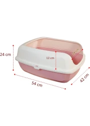 Cat Litter Toilet, Large Cat Litter Box with Plastic Scoop, Open from the Top, Covered with Side Walls, Indoor &amp; Outdoor, Easy to Clean, White &amp; Pink Color, Large Size, 54 Cm Length