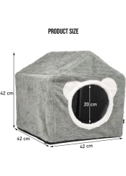 House-design cat shelter with a removable soft mat, Indoor cat bed for medium to large sized cats, Detachable, Easy to cleans and assemble, Anti-slip bottom 42 cm (Grey)