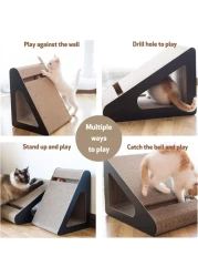 Vsell24 Vertical Triangle Cat Scratch Board Incline Scratching Mat Posts Pad With Multiple Scratching Angles Recyclable Corrugated Cardboard With Toy Balls Catnip 38X24X26Cm