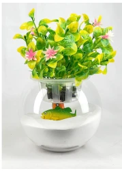 Glass Aquarium Bowl 6-Inch with Integrated Decorative Plant Holder with Lid (Large)