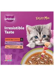 Whiskas Tasty Mix of Land and Sea Collection in Gravy Food for Cats, 2 to 12 Months, 70g Pack of 12
