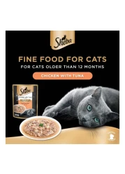Sheba Chicken with Tuna Flavour in Gravy Fine Food for Cats, 70g Pack of 12