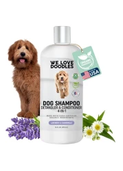 USDA Organic Dog Shampoo Conditioner Detangler Best Shampoo for Goldendoodles Poodles Doodles for Matted Pet Hair Sensitive Skin Shampoo for Puppies Made in The USA 16OZ Lavender