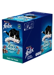 Purina Felix Play Tubes Tuna and Crab Flavours Dry Cat Treats, 50g Pack of 8