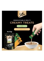 Sheba Cat Food, Melty Mixed Creamy Treats Chicken &amp; Chicken &amp; White Fish 12g Pouches (Pack of 4)
