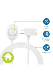 Philips Plugin Footswitch 9 Ft 1Outlet Flat Plug Extension Cord Flat Extension Cord with Switch ONOff 2 Prong Extension Cord 120V Long Extension Cord 1 Pack White 1 Pack SPS1036WF37