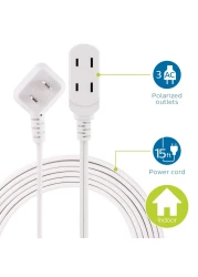 Philips Extension Cord 15 Ft 3Outlet Flat Plug Extension Cord Flat Extension Cord with Multiple Outlets 2 Prong Extension Cord Safety Slide Long Extension Cord 1 Pack White SPS1032WE27