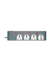 Olsenmark 2-Way Extension Socket with Individual Switches- OMES1730D/ 2 Way USB Ports, with PP Fire Proof Housing and Copper Parts, Child Safety Shutter/ 3-meter Cord, Ideal for Home, Office