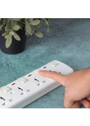 Olsenmark 4 Way Power Socket with Individual Switches- OMES1728D/ Equipped with PP Fire Proof Housing, Copper Parts, and Child Safety Shutter/ 3-meter Extension Cord, Ideal for Home, Office,