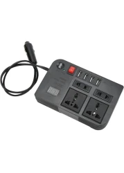 Sprintee Car Power Inverter DC 12V/24V to 220V AC 4 USB Fast Charging Ports & 2 Universal Sockets Portable Power Converter for Vehicles