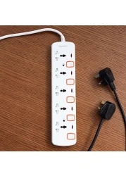 Olsenmark 5 Way Power Socket with Individual Switches- OMES1729D/ Equipped with PP Fire Proof Housing, Copper Parts, and Child Safety Shutter/ 3-meter Extension Cord, Ideal for Home, Office,