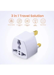 Universal Power Plug for UAE/KSA/UK/HK, 3 Pin Travel Adapter, Power Converter Socket for US/AU/JP/CN - (Pack of 2)