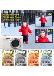 COOPIC C600 White HD Digital Camera with 16GB SD Card, 58MP, 4K Video, Ideal for Travel, Vlogging, and Creative Photography