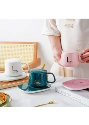 FITTO Coffee Mug Warmer with Mug, Electric Mug Warmer for Desk with Auto Shut-Off – Perfect for Keeping Coffee, Tea, Milk Warm, Compact Design, Includes Cup & Spoon – Ideal Gift for Home & Office