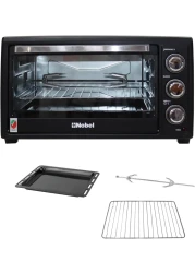 Nobel 35 Litres Electric Oven With 3 Knob Control &amp; 60 Minutes Timer With Bell, Rotisserie &amp; Inner Lamp, Heat Resistant Tempered Glass 1500W NEO36 Black