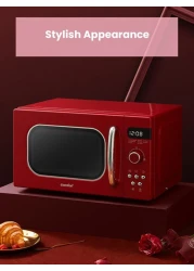 COMFEE' Microwave Oven Retro Vintage 20L 800W With 8 Automatic Menus, 5 Power Levels, Elegant Design, Easy To Use, Compact Size - Passionate Red