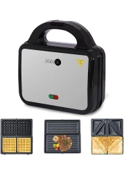AFRA 3 In 1, 2 Slice Non-Stick Sandwich Maker, 750 Watts With Detachable Plates, Sandwich/Grill &amp; Waffel Plates, AF-8023SMSS, 2 Year Warranty