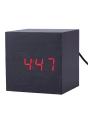 Generic - Modern Wooden Wood Digital LED Desk Alarm Clock Thermometer Timer Calendar Black