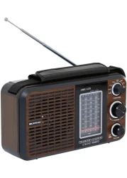 Olsenmark FM/AM/SW Radio and USB/SD/BT Music Player- OMR1239 Good Sound Quality and Low Noise Equipped with Built-In Rechargeable Battery Portable and Lightweight Design Brown, 2 Years W