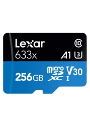 ليكسار بطاقة مايكرو SDHC عالية الأداء مع محول 633x 256 غيغابايت UHS-I أسود/أزرق