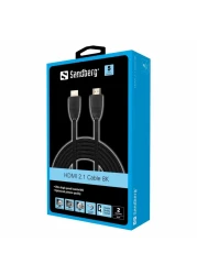 ساندبيرغ كابل بمنفذ HDMI 2.1 وجودة 8K بطول 2 متر - أسود