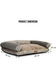 Orthopedic dog bed sofa with U-shaped bolster, Machine washable cover and nonskid bottom, Suitable for medium sized pets, Soft and comfortable dog bed 65 cm L (Khaki)
