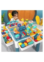 Kids Activity Table and Chair Set Multi Activity Table with Storage 155pcs Building Blocks Table Compatible with Classic Bricks Craft Learn Play Water Sand Table for Boys Girls