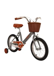 Mogoo Retro Kids Road Bike For 5-8 Years Old Girls &amp; Boys, Adjustable Seat, Handbrake, Reflectors, Chainguard, Classic Style, Vintage Basket, 16 Inch Bicycle With Training Wheels, Gift For Kids - Grey