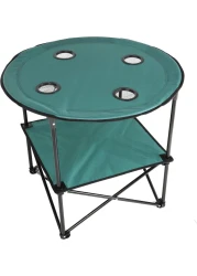 Royalford Round Camping Table-Rf11673 Lightweight, Portable And Foldable, Folds Flat For Storage Iron Tube With Washable Cloth, Perfect Indoor And Outdoor Entertainment Package Includes Carry Bag Blue